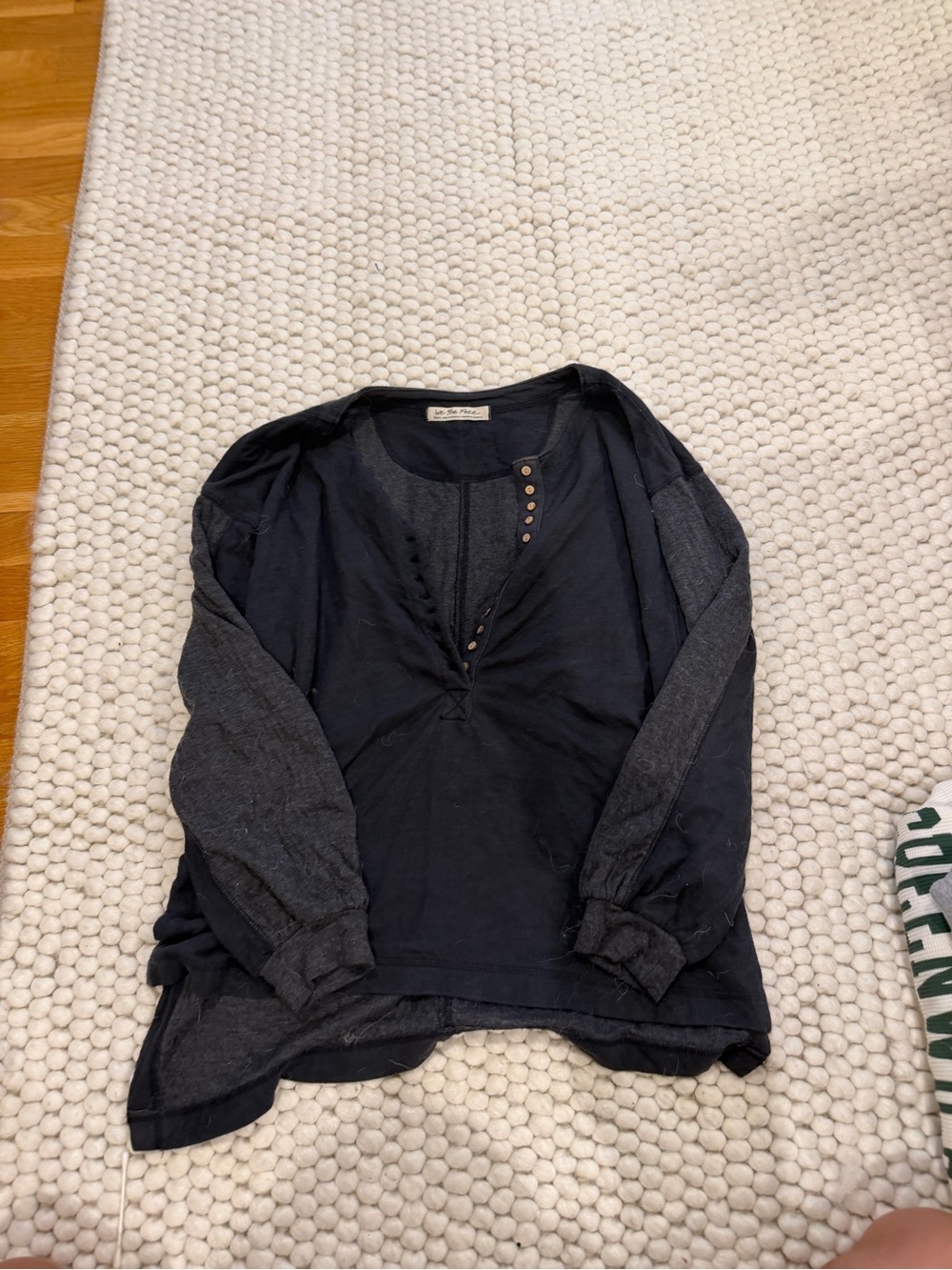 Free People Long Sleeve Henley Tee in Navy and Charcoal